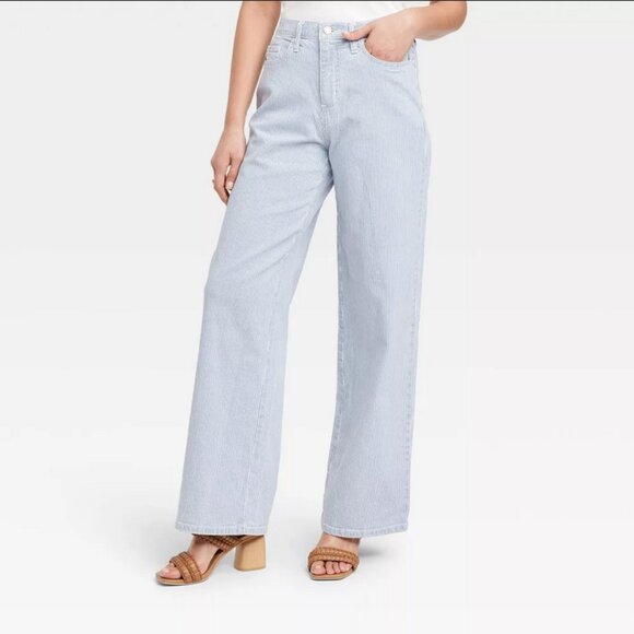 Universal Thread Pants - Women's High-Rise Wide Leg Jeans - Universal Thread Light Blue Stripes 16